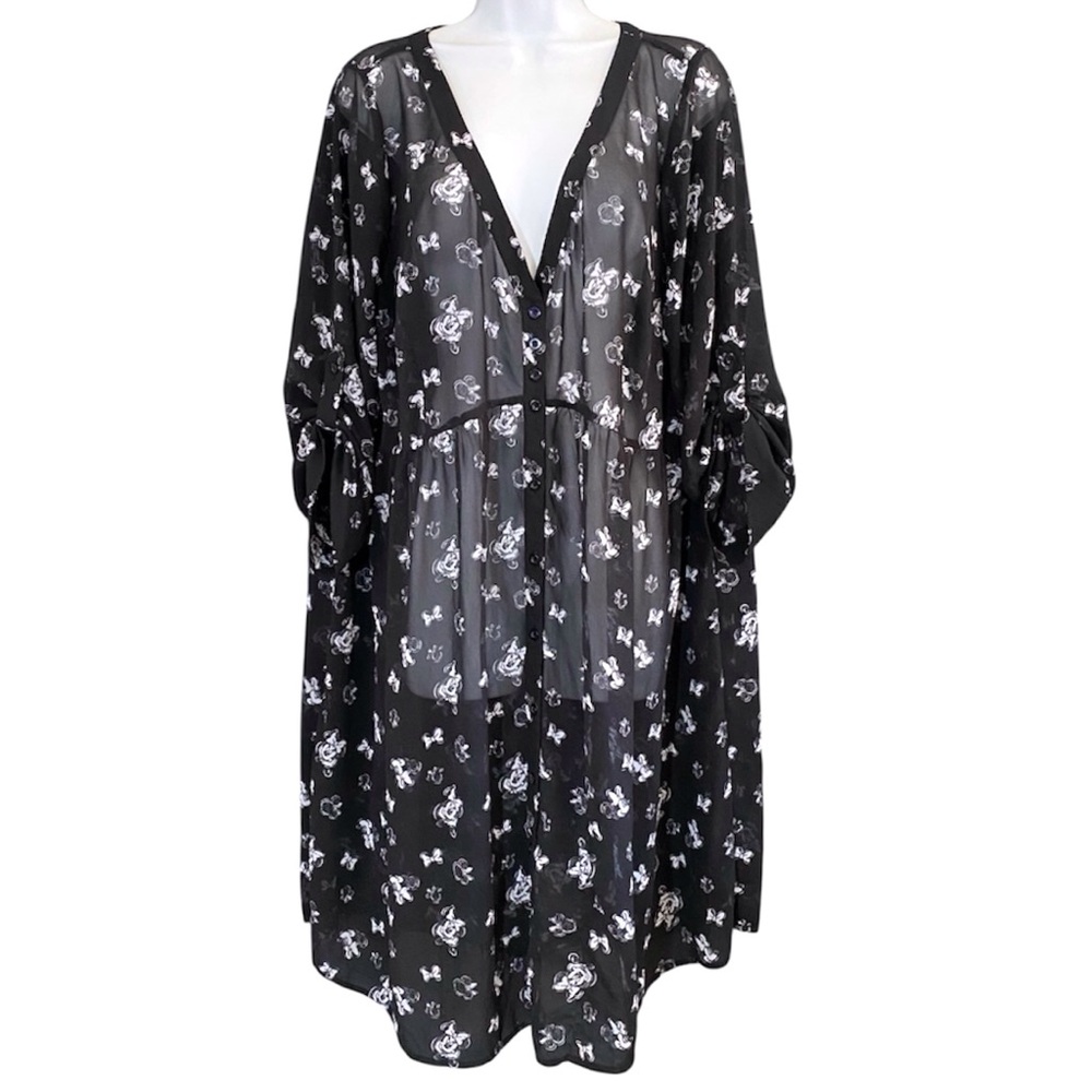 Torrid X Disney Minnie Mouse Babydoll Dress Size 2X Black Sheer Button Front - Picture 2 of 12